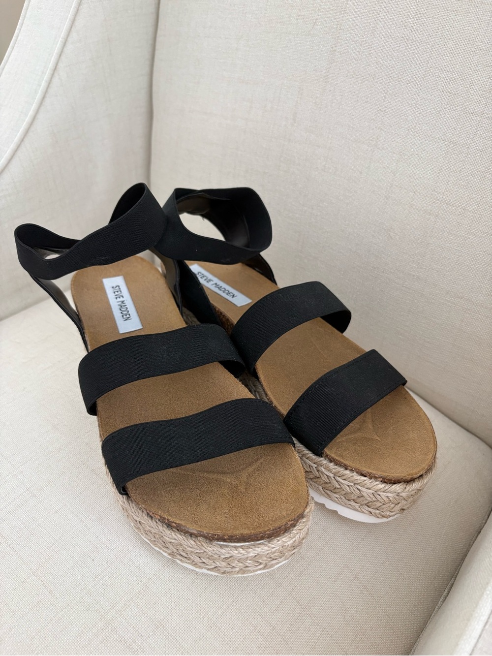Steve Madden Black Bandage Espadrille Wedge Sandals